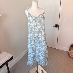 Blue Floral Linen Slip Dress